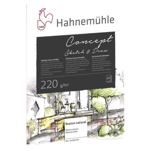 Concept sketch & draw 220 g/m², bloco desenho, tamanho A4, 20 folhas - Hahnemühle