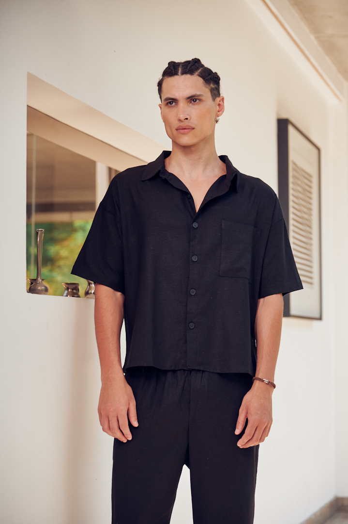 Camisa Showy Boxy Black ( Lino Pesado ) thumbnail 3