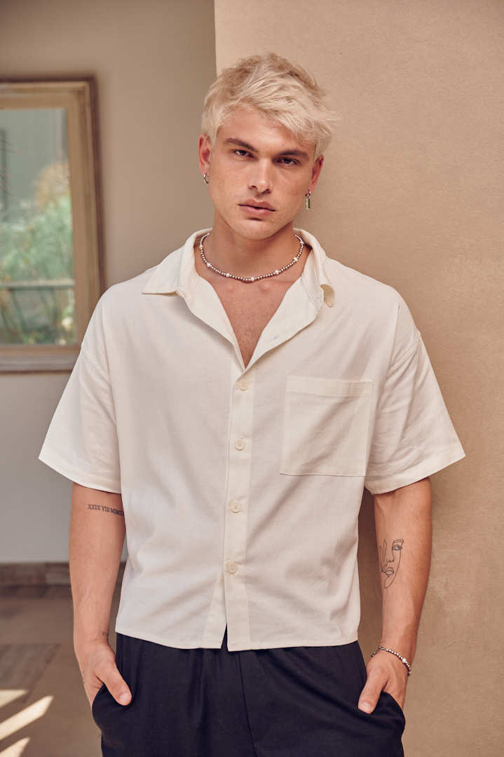 Camisa Showy Boxy Crema ( Lino Pesado ) thumbnail 3