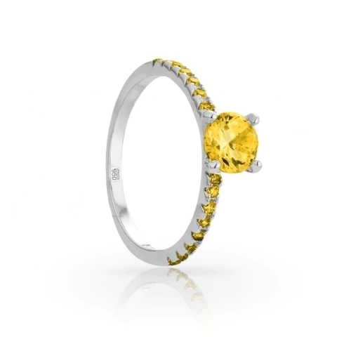 Acácia Amarela - Anel De Prata 950 Com Deslumbrante Cristal De Swarovski