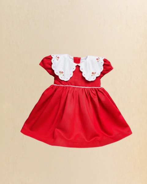 Vestido Infantil Clássico com Gola Bordada