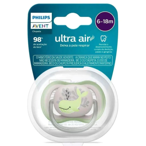 Chupeta Avent Ultra Air 6 A 18 Meses Verde Baleia