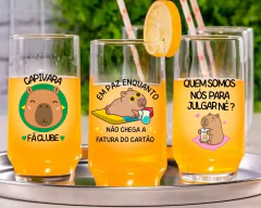 Kit 6 Copos Temáticos Capivara Frases Engraçadas Vidro 300ml - comprar online