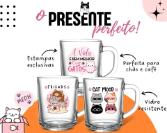 Jogo 3 Canecas Gato Pets Vidro Personalizada P/ Café Chá 225ml na internet