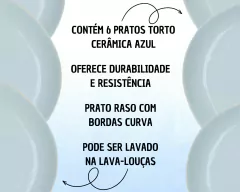 Kit 6 Pratos Sobremesa Ceramica Azul ou Branco Torto Raso 22cm - comprar online