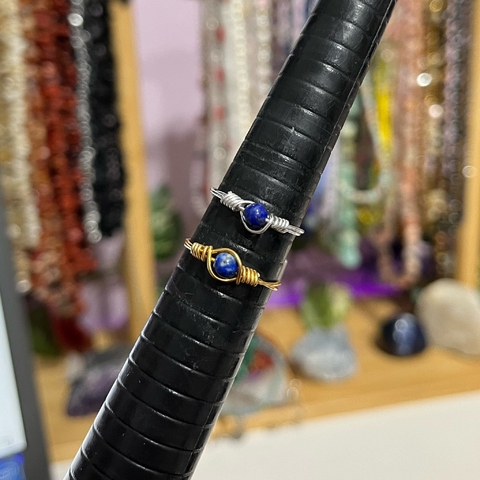 Anel de Arame Lápis Lazuli Mini - Wire Wrap
