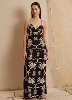 Vestido Longo Amarração Costas Estampado Carnaúba Cacay