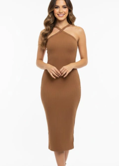 Vestido Midi Slim Halter Com Fenda Colcci