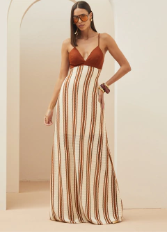 Vestido Listrado Detalhe Em Linho Forum