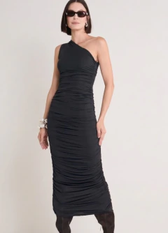 Vestido Midi de Um Ombro Só com Franzido Forum