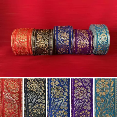 Cinta de la India, Bordada Floral Metálica