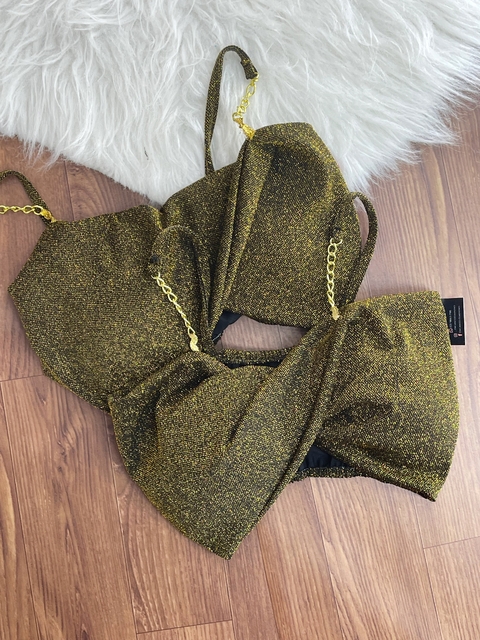 Cropped Lurex Alça Corrente