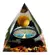 Pirâmide Orgonite Olho de Tigre, Obsidiana, Folhas de Ouro