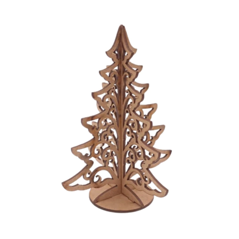 Árvore de Natal MDF de Encaixe Trabalhada 15x12cm Cru
