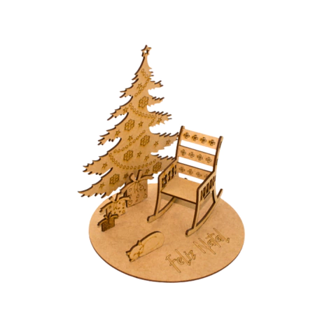 Cenário MDF Natal com Cadeira de Balanço 20x17cm (desmontado)