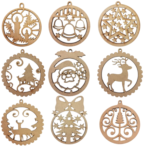 Enfeite MDF Pendente Bola de Natal 8cm