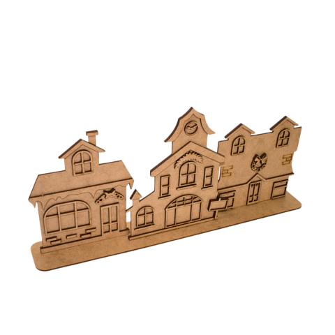 Cenário MDF de Natal com 3 Casas na Base 42x19x6,5cm Nº2 (desmontado)