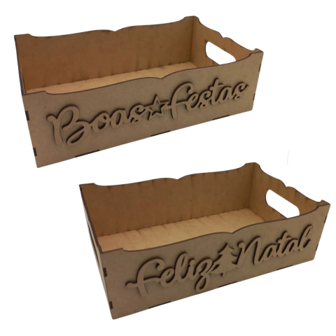 Bandeja Natalina MDF Decorativa 27x16,5x8cm Cru
