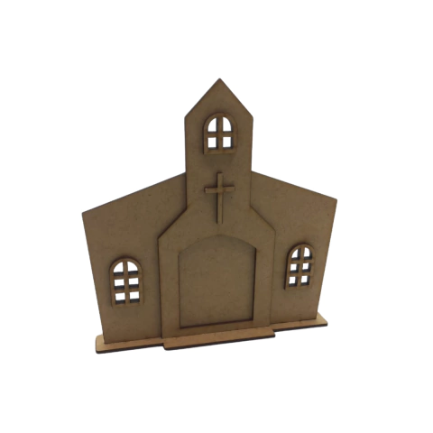 Decoração MDF Capela com Torre 18x18x3cm