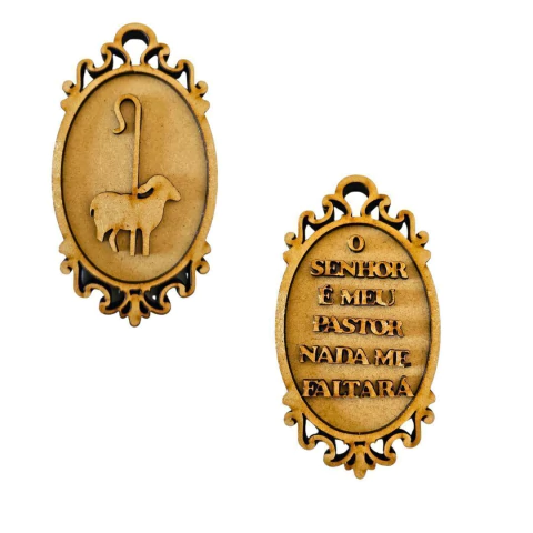 Escapulário O Senhor é Meu Pastor 12X6,5cm MDF Cru Frente e Verso