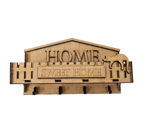 Porta-Chaves e Objetos Home Sweet Home Gato em MDF cru 25x15x8cm