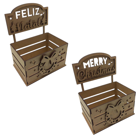 Caixote MDF Decorativo com Placa de Natal 13x9x7,5cm