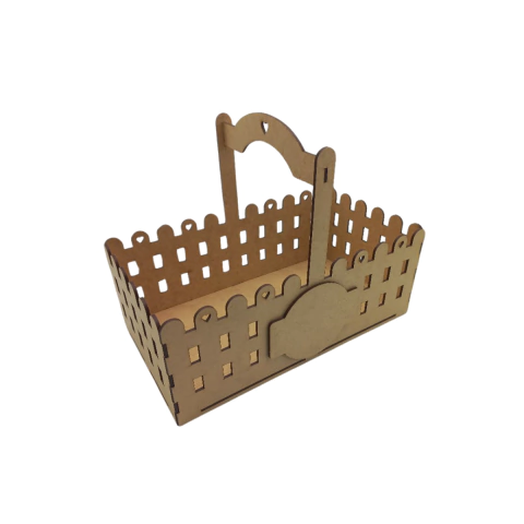 Porta Treco MDF Cesta Retangular com Cerca e Alça 27x15x21cm (desmontado)