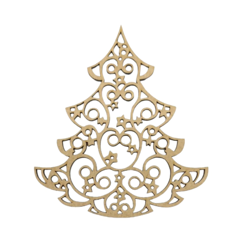 Aplique MDF Árvore de Natal Trabalhada 10x8,6cm