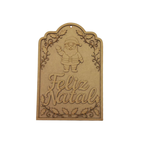 Quadro MDF de Natal 3D Feliz Natal com Papai Noel 30x20cm