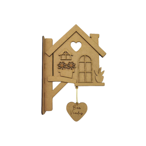 Suporte de Parede MDF Casinha Bem Vindos 25x20x4cm