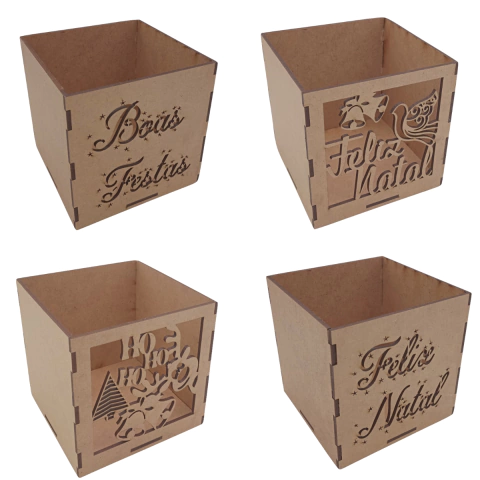 Caixa MDF de Natal 12x12x12cm
