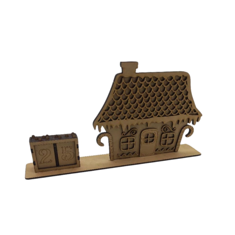 Calendário MDF Advento de Natal Casa de Doces 30x15,5x5cm