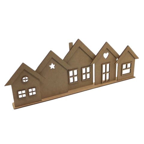 Vila de Natal MDF com 5 Casas Decorativa na Base 46x18x3,5cm