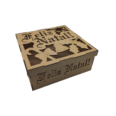 Caixa MDF de Presente 20x20x8cm Feliz Natal