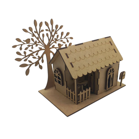 Casa Decorativa MDF Amor com Árvore e Pássaros 21x11,5x15,5cm (desmontado)