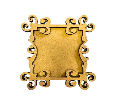 Moldura arabesco quadrada decorativa com fundo em MDF cru 8,5x8,5cm