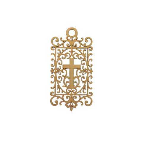 Escapulário MDF Arabesco com Cruz para Porta 21,5x11cm
