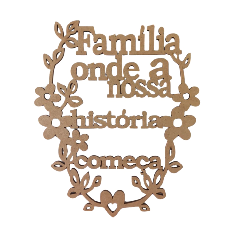FRASE FAMÍLIA ONDE A NOSSA HISTÓRIA COMECA (TAMANHOS)