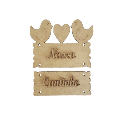 PLACA PASSAROS CORACÃO NOSSO CANTINHO COM CORDINHA