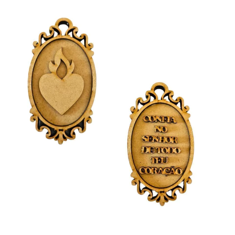 Escapulário Coração Confia no Senhor 12x6,5cm MDF Cru Frente e Verso