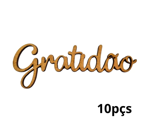 Kit 10 palavras cursivas Gratidão MDF cru 9x3,3cm - Modelo 2