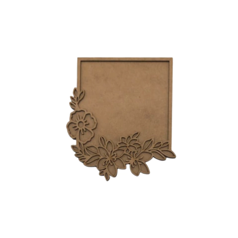 Moldura MDF Quadrada Floral com fundo 13x11,5cm