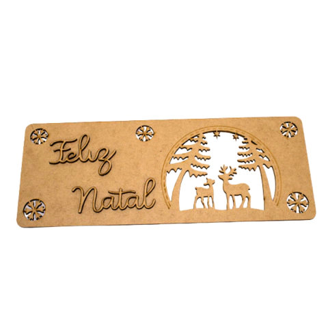 Placa MDF Retangular Feliz Natal 30x12cm Cru