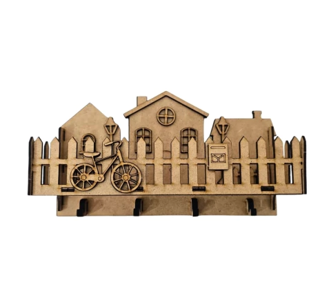 Porta-Chaves e Objetos Cidade em MDF cru 25x15x8cm
