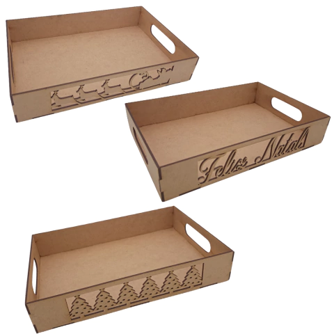 Bandeja Natalina MDF Decorativa 30x20x5,5cm Cru