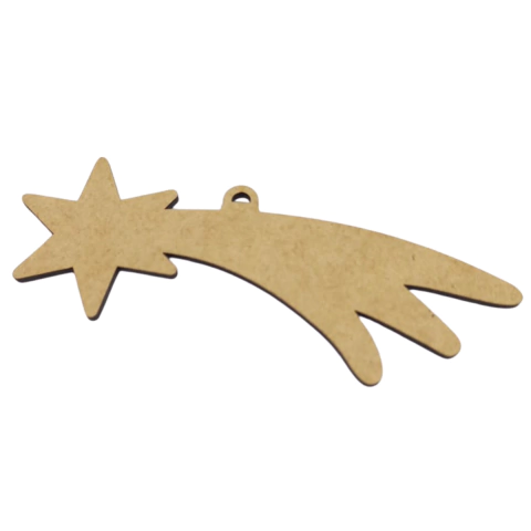Enfeite MDF Pendente Estrela Cadente de Natal 11,5x5,5cm