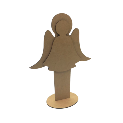 Decoração MDF Natal Anjo Duplo com Base 25,5x18,5cm