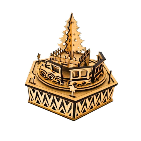 Trem Giratório de Natal 20,5x23x18cm MDF Cru Decorativo (Desmontado)