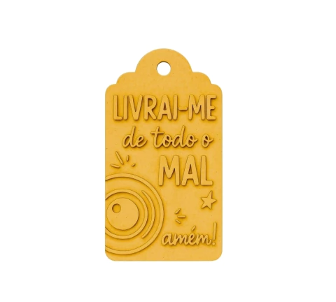 Pingente Tag MDF cru 13x7cm Olho Grego – Livrai-me de todo o mal