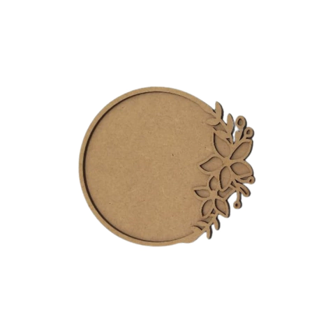 Moldura MDF Redonda Floral com fundo 13x11,8cm